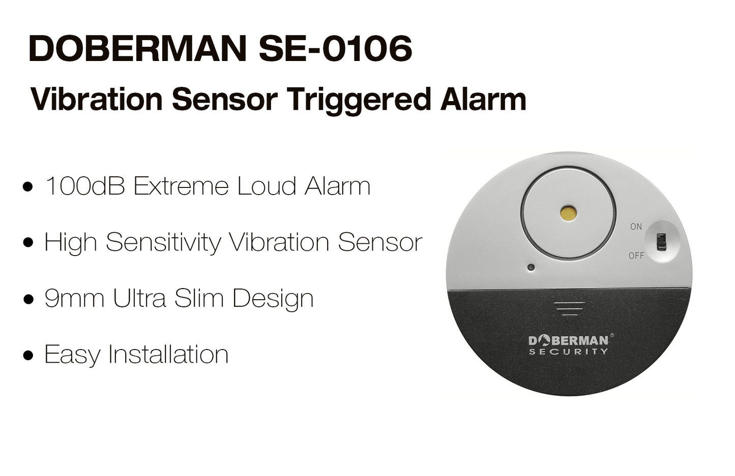 DOBERMAN SECURITY SE-0106 100dB Wireless Vibration Sensor Door/Window Alarm