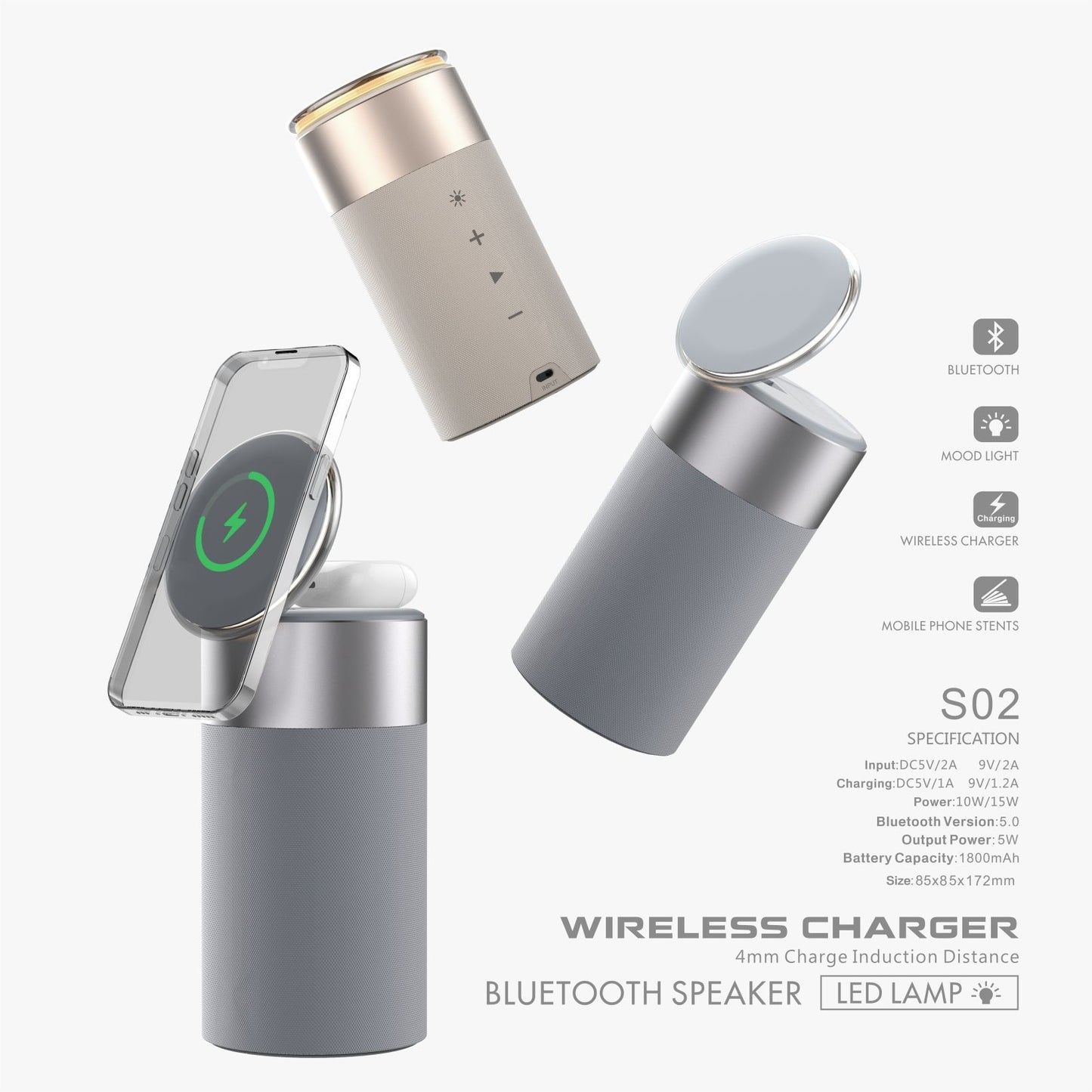 3-in-1 iPhone & AirPods Wireless Charger, Bluetooth Speaker, Touch Lamp